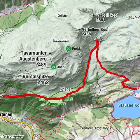 Zeinisjoch - Verbellaalpe - Wiegensee - Taffamundbahn