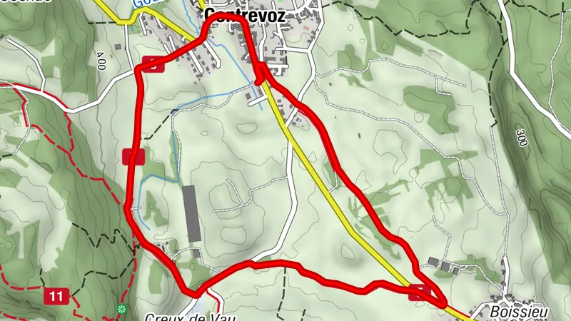 Green trail running loop of Contrevoz
