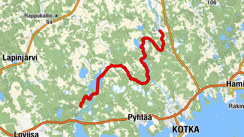 Hirvikoski branch canoeing route of Kymijoki River