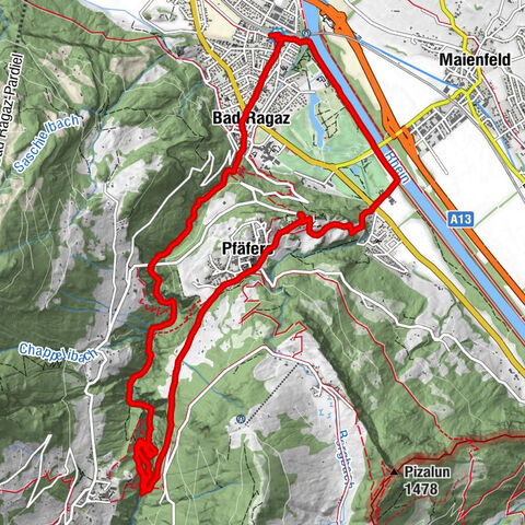 Bad Ragatz mit Taminaschlucht nach Pfäffers