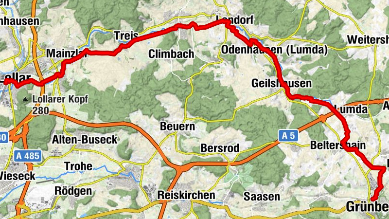 Lumda cycle route: Lollar - Grünberg