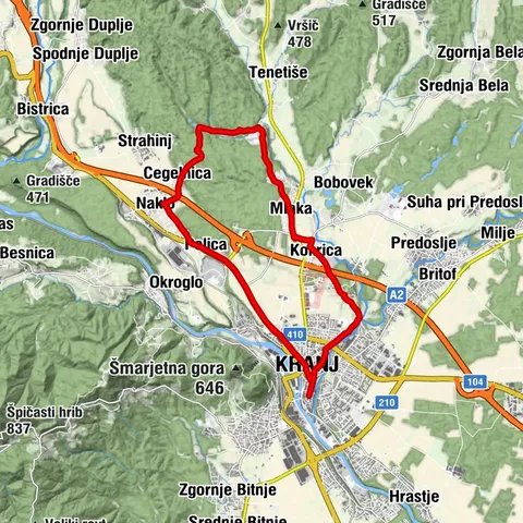 Cycling route Kranj - Udin boršt - Kranj