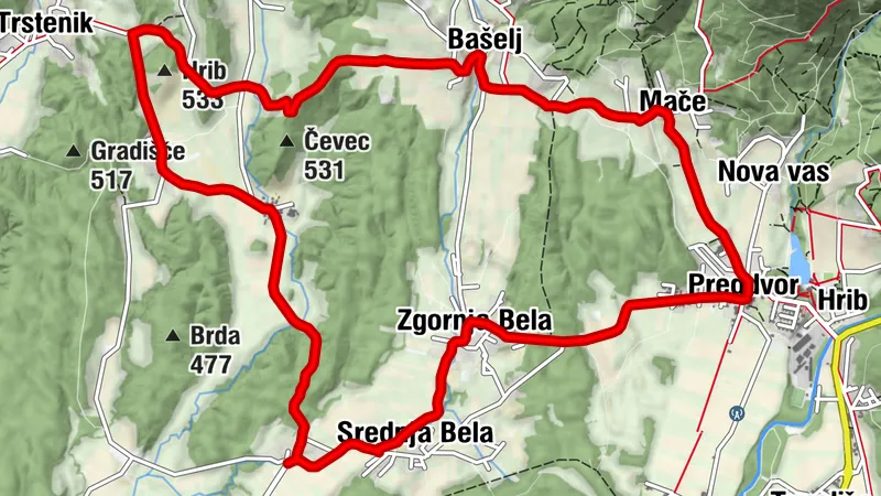 Cycling route Preddvor–Bašelj–Čadovlje–Preddvor