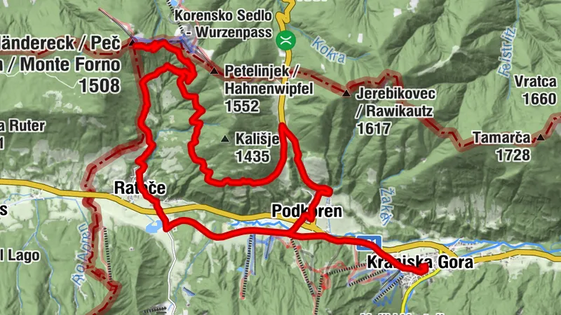 Cycling route Kranjska Gora-Tromeja-Kranjska Gora
