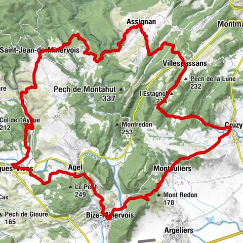 ROUTE AROUND SAINT-JEAN-DE-MINERVOIS - GR® DE PAYS MINERVOIS, SAINT-CHINIAN, FAUGÈRES