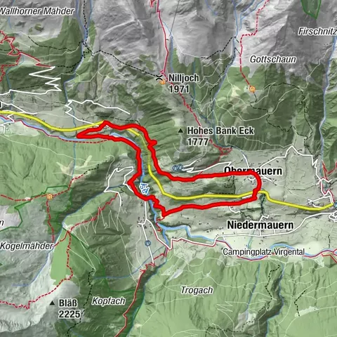 Circular hike suspension bridge Isel Canyon via "Hohe Bank"