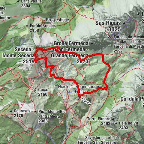 Vom Col Raiser über die Seceda und Pieralongia zur Regensburger Hütte