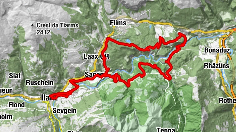 Ilanz deep view route with Rhine Gorge feeling and viewing platforms