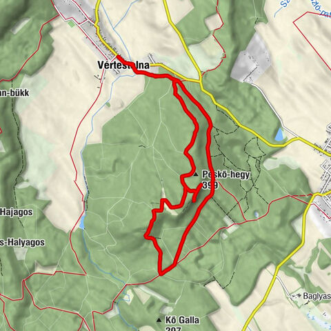 Vértestolna - Peskő-barlang - Peskő-hegy - Pes-kő