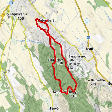 Sarokház vendéglő - Nyúli-hegy - Lila-hegy - Baráti-hegy