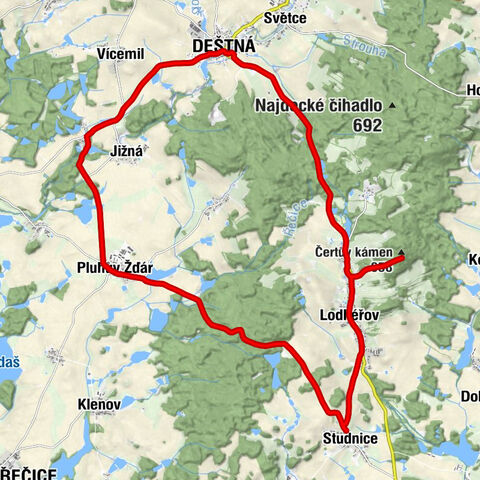 Deštná - Čertův kámen - Kostel Narození Panny Marie - Restaurace U Kulturního domu