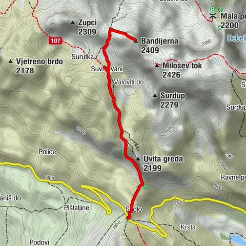 Sedlo - Uvita greda - Trojni prevoj - Bandijerna