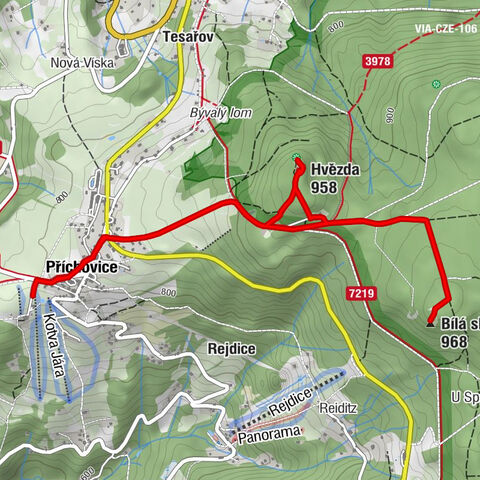 Příchovice u Kořenova - Hvězda - Turnovská chata - Bílá skála