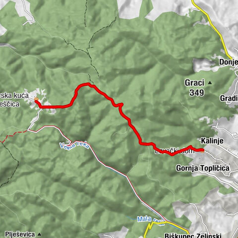 Gornja Topličica - Lovački dom - Planinarska kuća Kladeščica - Kalinje