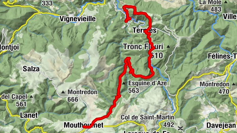 L'Adoux (source captée) - Col de la Gardio - Église de la Nativité de Notre-Dame - Mouthoumet