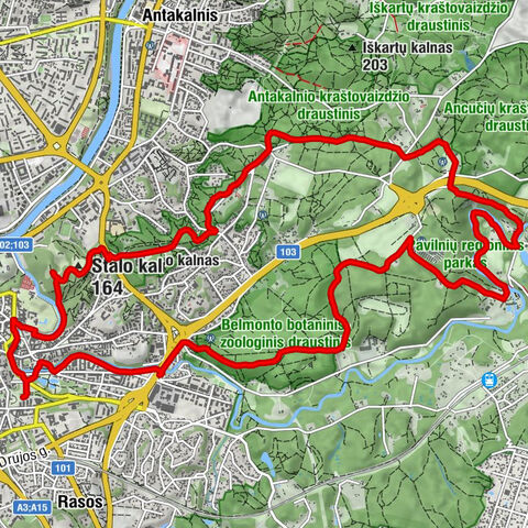 Piliakalnio kalnas - Stalo kalnas - Plikasis (Kreivasis) kalnas - Naujosios Vilnios seniūnija