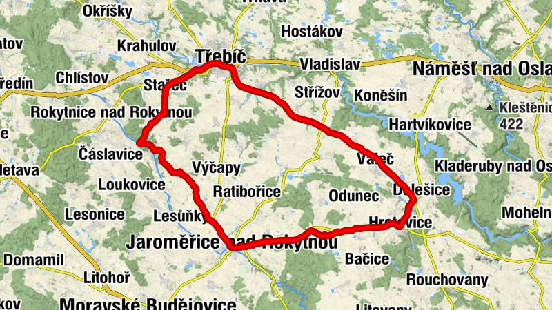 Třebíč - Za rybníkem - Jaroměřice nad Rokytnou - Borovina