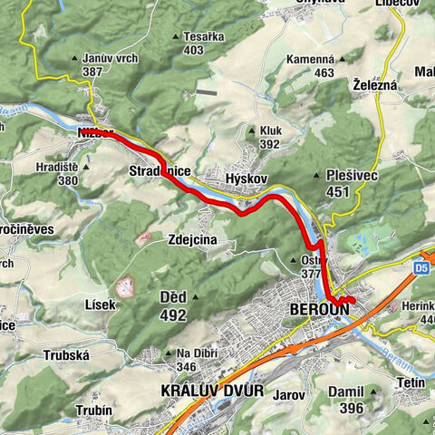Beroun-Závodí - Beroun - Stradonice - Nižbor