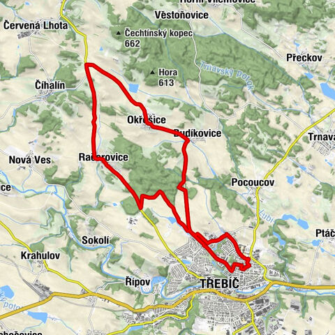 Třebíč - Budíkovice - Okřešice - Račerovice