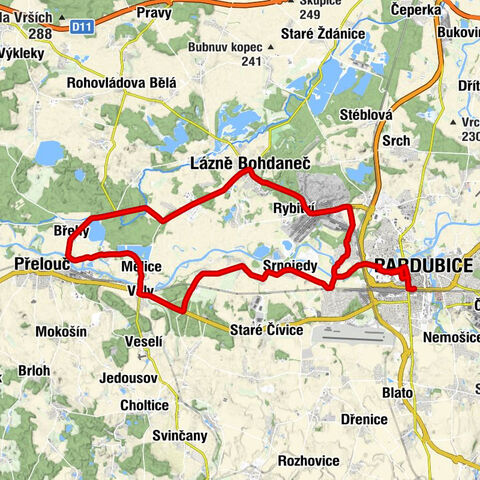 Pardubice - Přelouč - Lázně Bohdaneč - Kuttnrova kaple