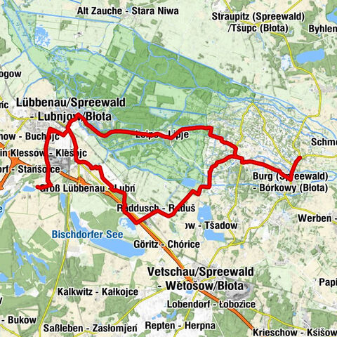 Redlitz - Rědłojce - Groß Klessow - Klěšow - Lübbenau/Spreewald - Lubnjow/Błota - Boblitz - Bobolce