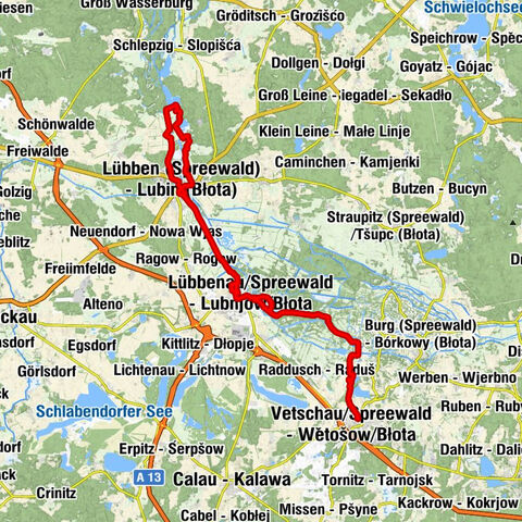 Vetschau / Wětošow - Vetschau/Spreewald - Wětošow/Błota - Sankt-Nikolai-Kirche - Lübbenau/Spreewald - Lubnjow/Błota