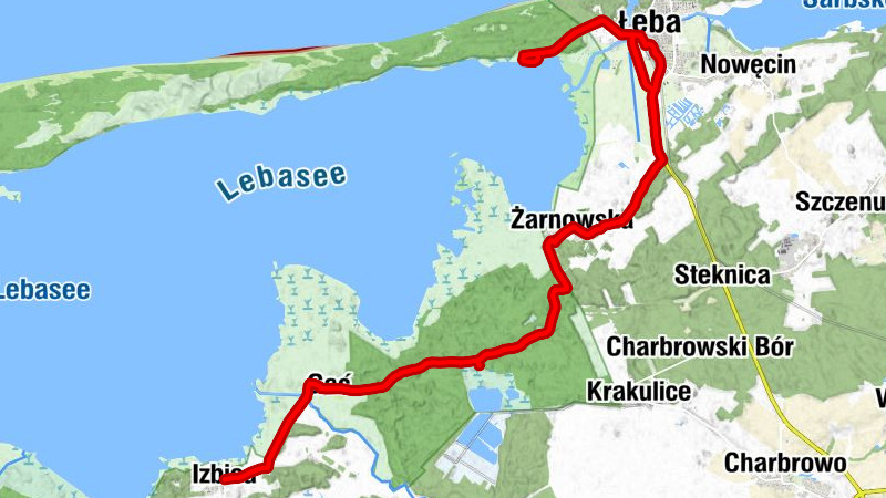 Izbica - Przystań rowerowa - Kościół pw. Wniebowzięcia Najświętszj Marii Panny - Łeba