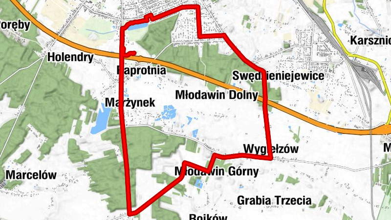 Zduńska Wola - Paprotnia - Marżynek - Młodawin Górny