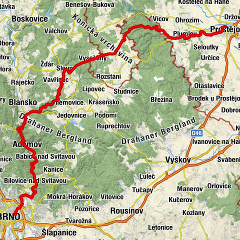 Prostějov - Hřebenáč - Blansek zř. - Brno