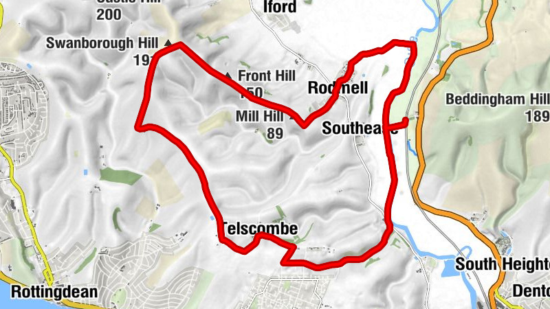 Southease - Swanborough Hill - Iford Hill - Mill Hill