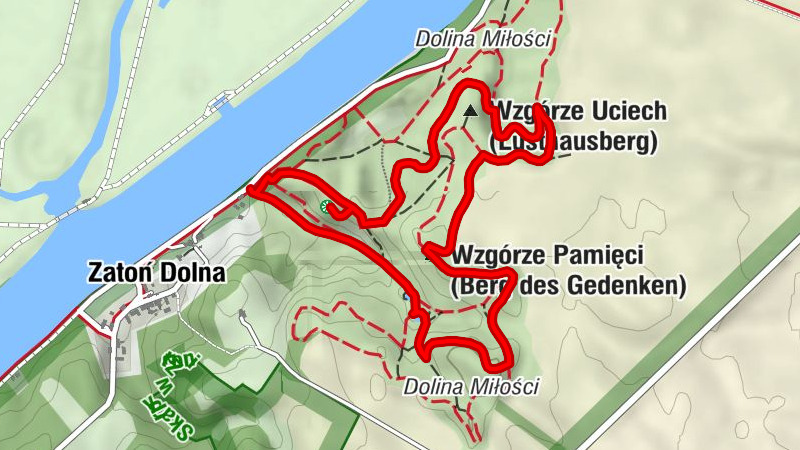 Zatoń Dolna - Wzgórze Uciech (Lusthausberg) - Wzgórze Pamięci (Berg des Gedenken) - powiat gryfiński