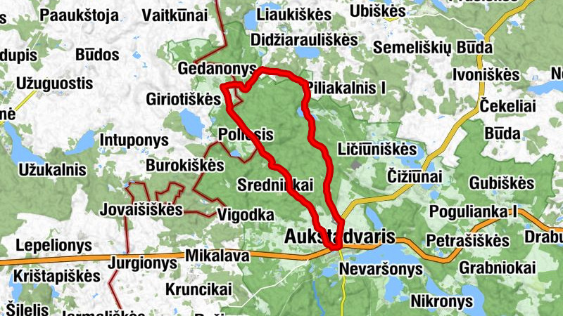 Aukštadvaris - Barišiava - Škilietai - Mergiškių alkakalnis