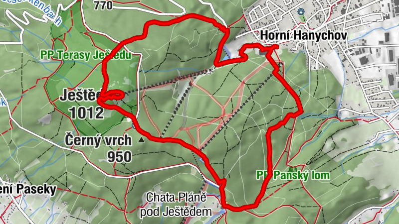 Horní Hanychov - Ještěd - Horská chata Ještědka - Černý vrch