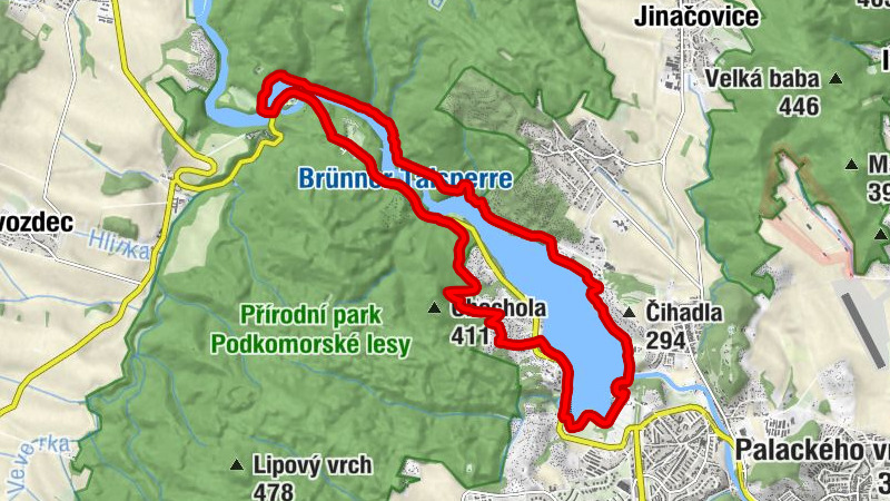 Kníničky - Sokolské koupaliště - Pod Trnůvkou - Bystrc