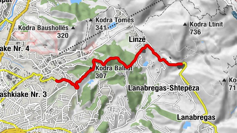 Tiranë - Qesarak (Linsa) - Kodra Balliut - Dajt