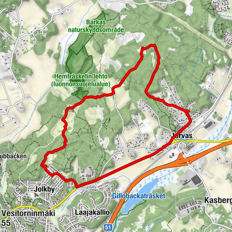 Jorvas - Kirkkonummi - Jolkby - Vasikkahaka