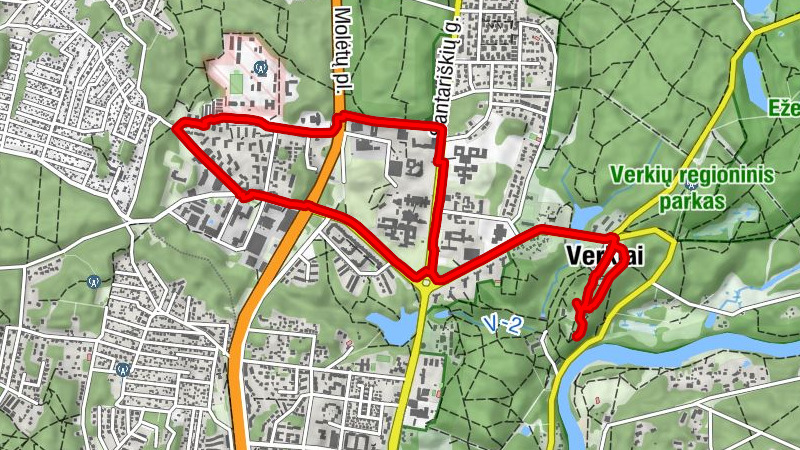 Visoriai - Verkių dvaro parko apžvalgos aikštelė - Verkiai - Santariškės