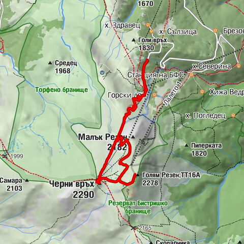 Бистрица - хижа Алеко - Черни връх - Голям Резен;TT16A