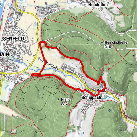Elsenfeld OT Rück: Along the Rück vineyards to Elsenfeld, over the Elsava and via the forest path back to Schippach to the parking lot.