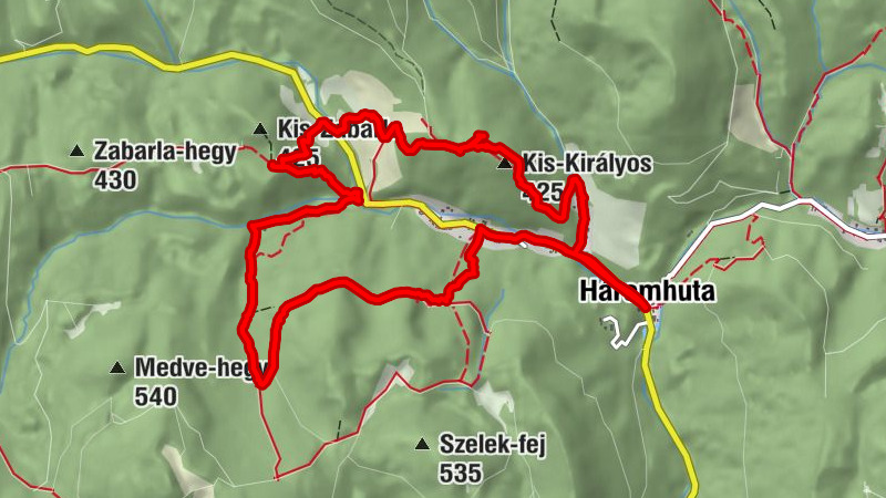 Háromhuta – Nagy-Kő-Rét – Kis-Zabarla – Kis-Királyos – Háromhuta