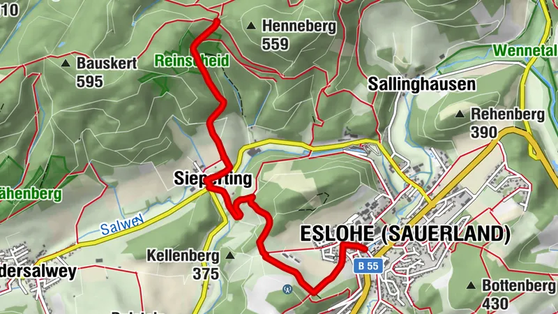 Zugangsweg Sauerland-Höhenflug: Von Eslohe über Sieperting zum Sauerland-Höhenflug am Henneberg