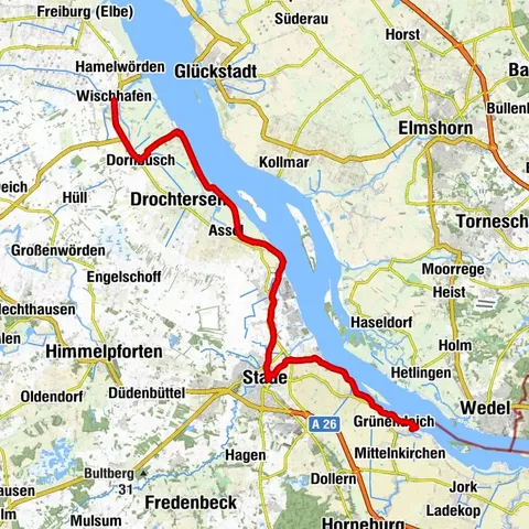 Elberadweg: Abschnitt Lühe - Wischhafen in der Urlaubsregion Altes Land am Elbstrom