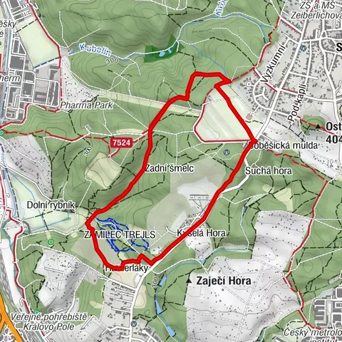 Soběšické krátké kolečko přes Zamilovaný hájek. 4,3 km.