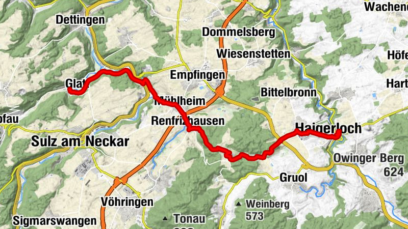 Hohenzollernweg - Etappe 1 - von Sulz-Glatt nach Haigerloch