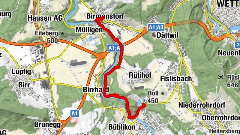 Reusswanderung von Mellingen Heitersberg nach Birmenstorf, Aargau/Schweiz
