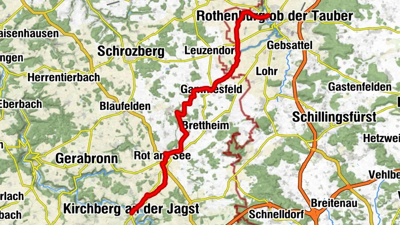 Südliche Verbindung vom Kocher-Jagst-Radweg ins Taubertal