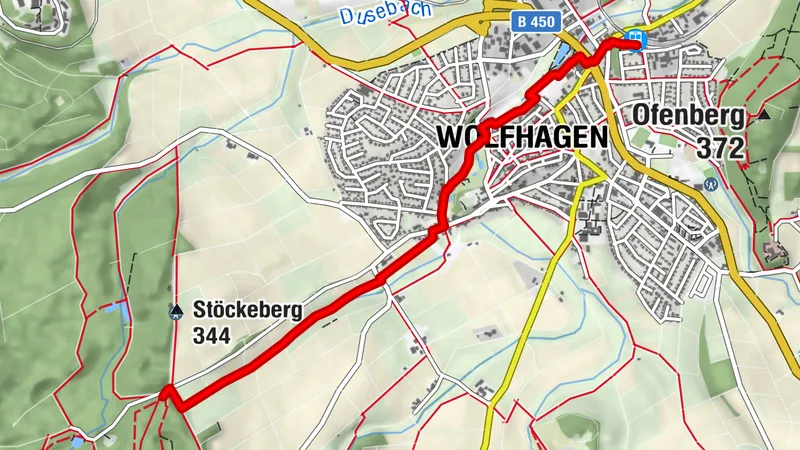Zuweg Habichtswaldsteig Extratour H7 Bahnhof Wolfhagen - Heller Platz