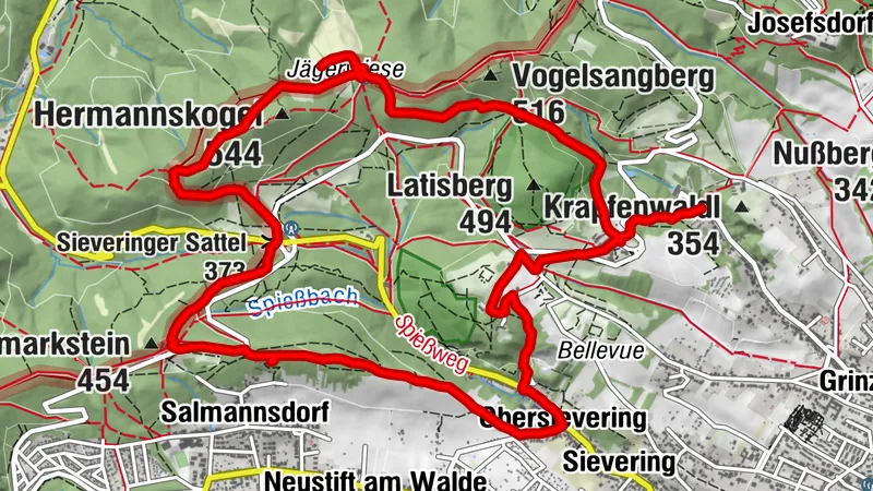 Stadtwanderweg 2, Wagenwiese - Cobenzl - Agnesbrünnl - Hermannskogel - Sievering- Am Himmel - Cobenzl