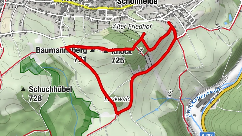 Themenwanderweg "Historische Ski" in Schönheide - kleine Runde (Route rot)