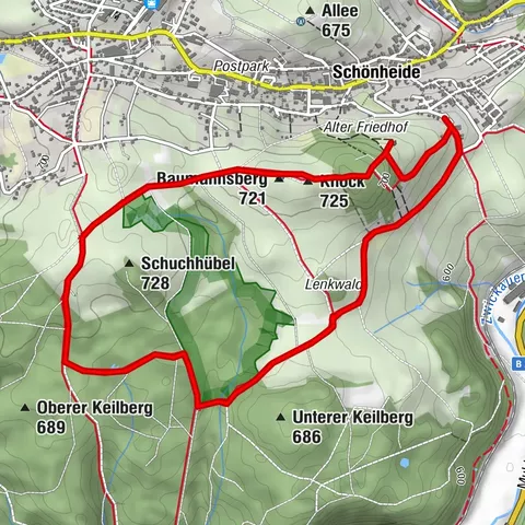 Themenwanderweg "Historische Ski" in Schönheide - große Runde (Route rot + blau)
